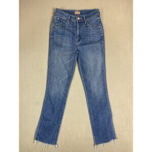 Mother Jeans Womens 24 Blue High Waisted Rascal Ankle Ray Stretch Raw Hem Denim